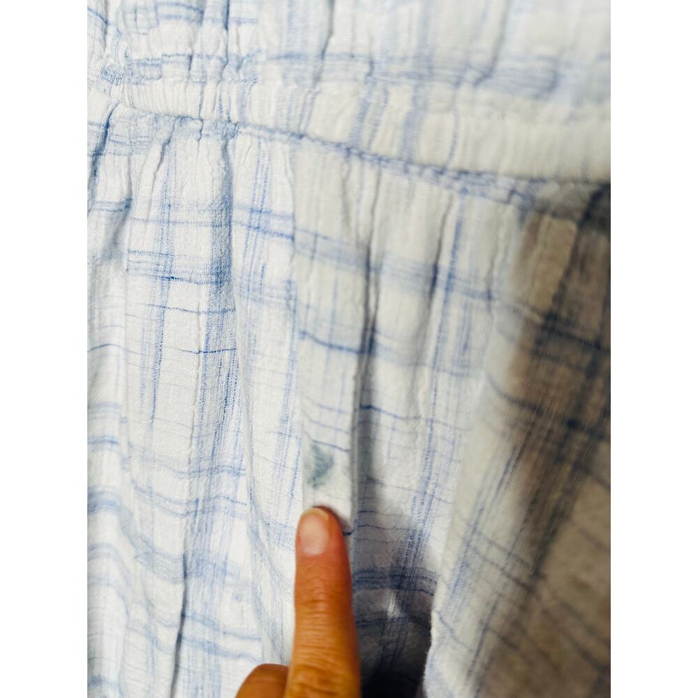 LOVE WHIT Blue Plaid Checkered Tie Front Cotton V-Neck Midi Dress Size Medium - Picture 9 of 14